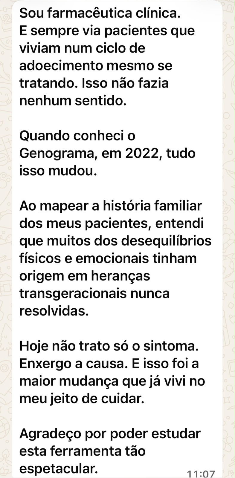 Print do depoimento de Daniela Alves enviado por WhatsApp